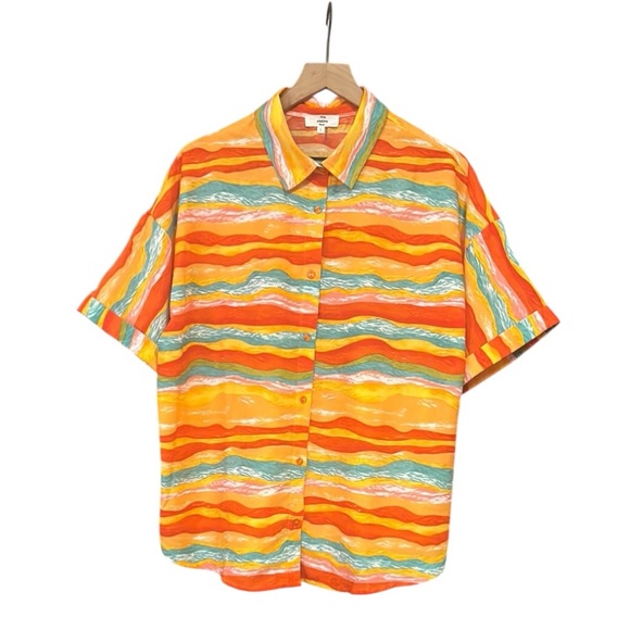 entro Tops - Entro Multicolor Loose Fit Button Up Short Sleeve Top Women’s Size Large